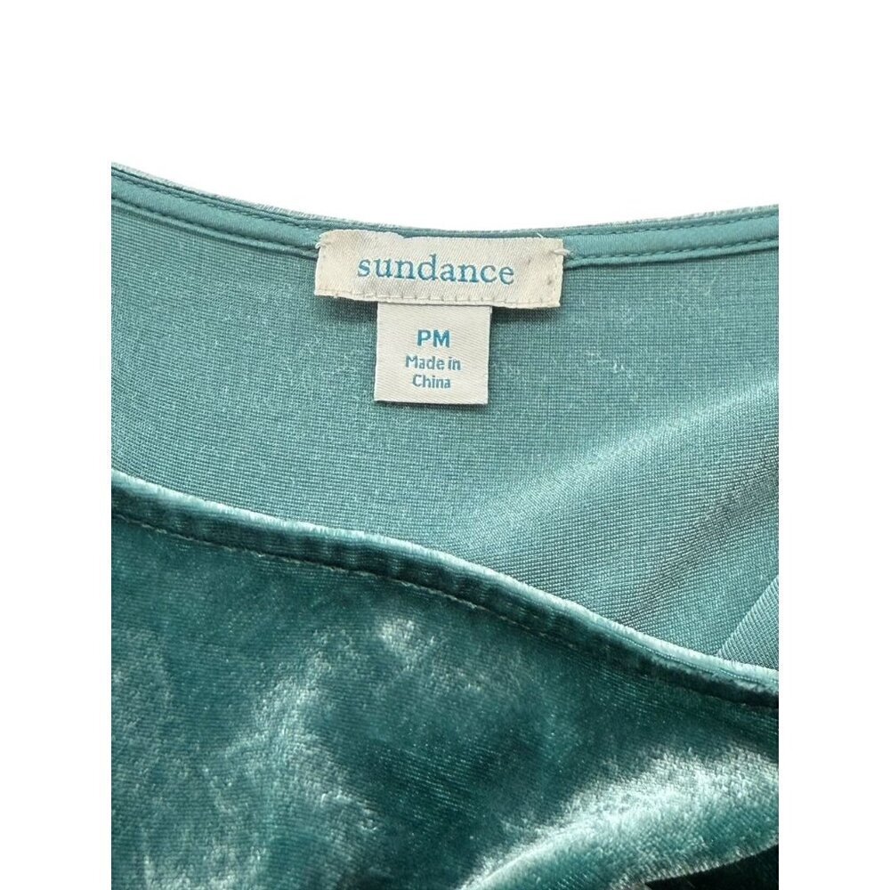 Sundance Short Sleeve Velvet Top Green Silk Blend Classic Versatile Boho Size PM - Picture 5 of 8
